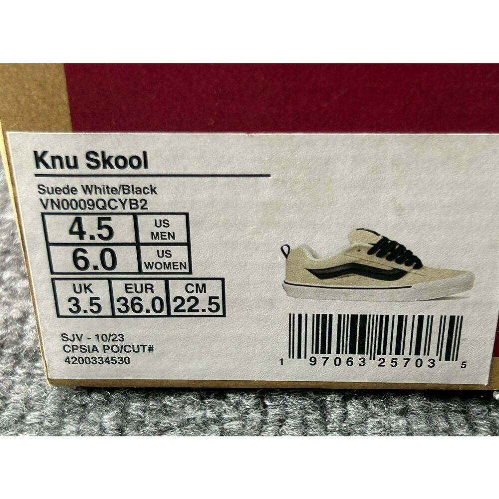 Vans Knu Skool Suede White Black Youth Shoes Size 4.5Y 6W - Picture 10 of 10